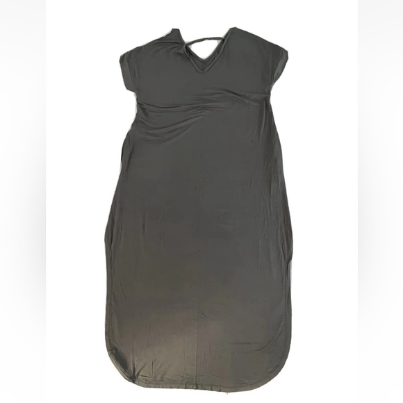 Newbestyle Women's Summer Maxi Dress Short Sleeve Loose Split Pockets Grey 2XL - Picture 4 of 6